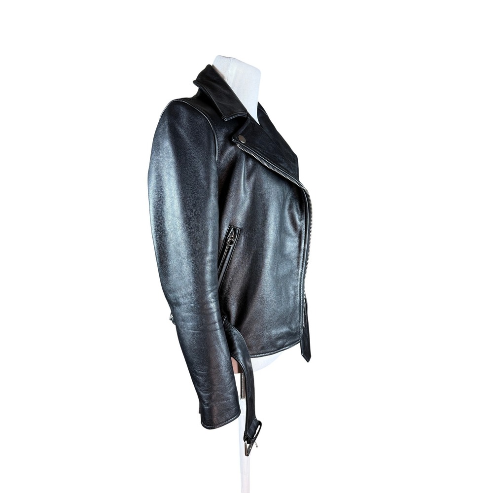 Madewell Black Leather Moto Jacket Biker Style Belted Zip Front XS *Flaw - Picture 3 of 11